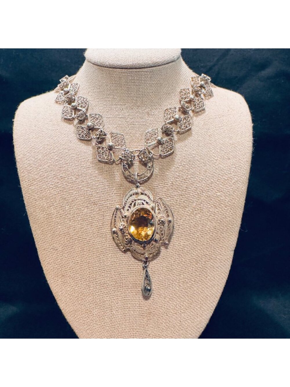 Solid Sterling Silver 925 Oval Citrine Pendant Necklace Size 20" Length